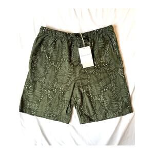 NWT Garnet Hill Pine Tree Green Green Cotton Flannel Pajama Sleep Shorts, Small